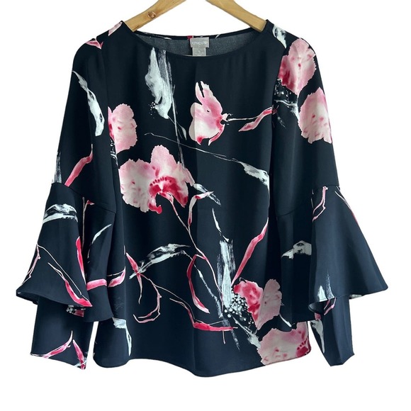 Chicos Women’s Size Small Orchid Floral Tiered Sleeve Blouse Top - Picture 1 of 8